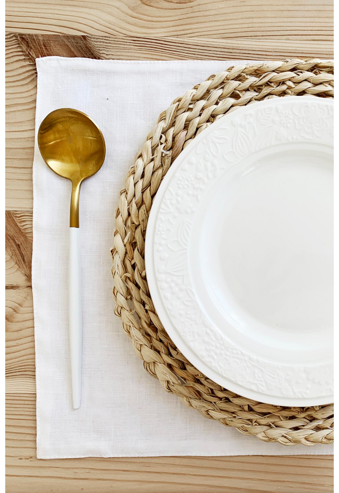 Stylish White Linen Cloth Table Placemats for Dinner, Everyday