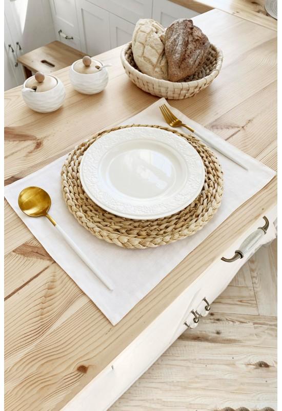 White linen table placemats Natural Dinner cloth
