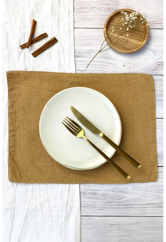 Linen table placemats Golden brown