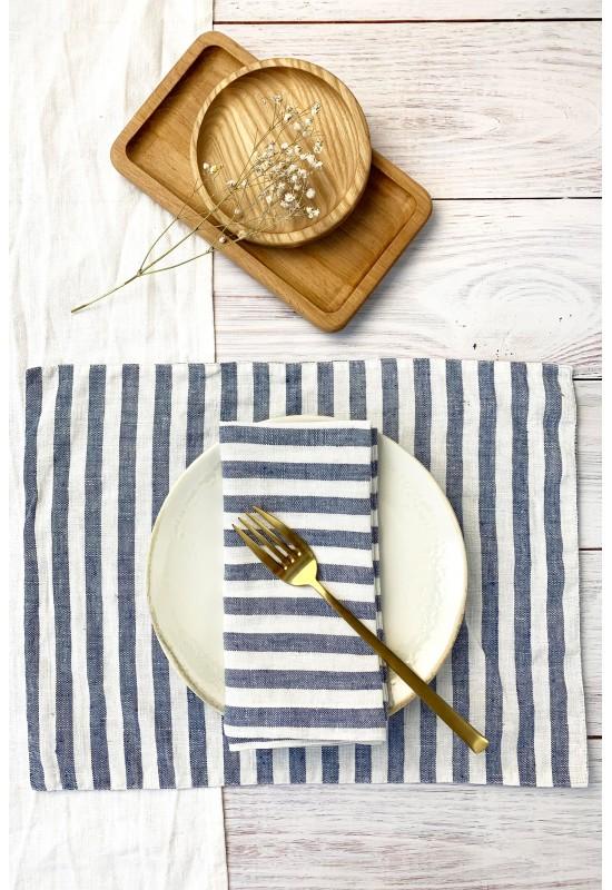 Blue Striped Linen Cloth Table Placemats