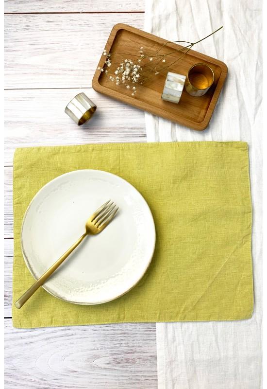 Linen table placemats in Chartreuse yellow