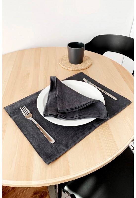 Dark grey Charcoal linen placemats modern dinner 