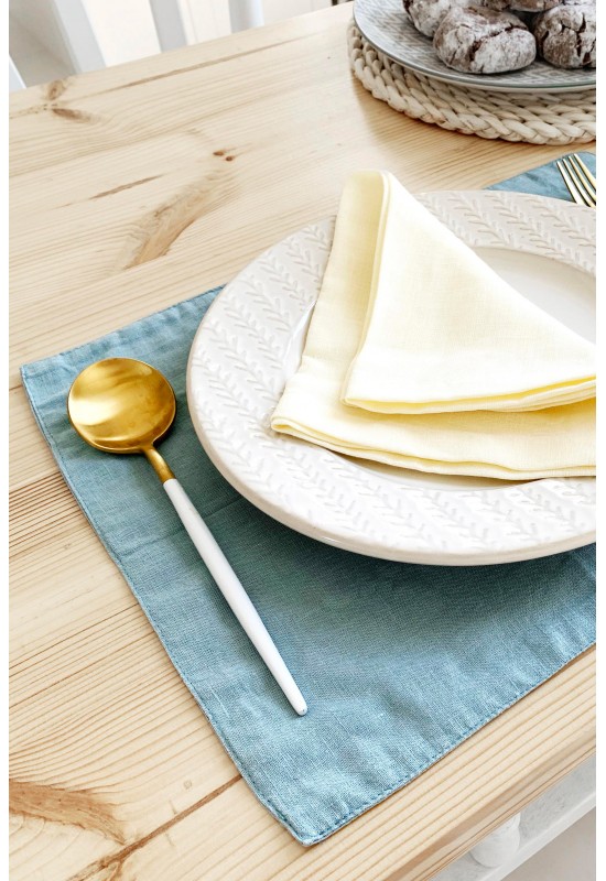 Dusty Blue Linen Cloth Table Placemats