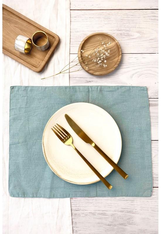 Linen table placemats in Dusty blue