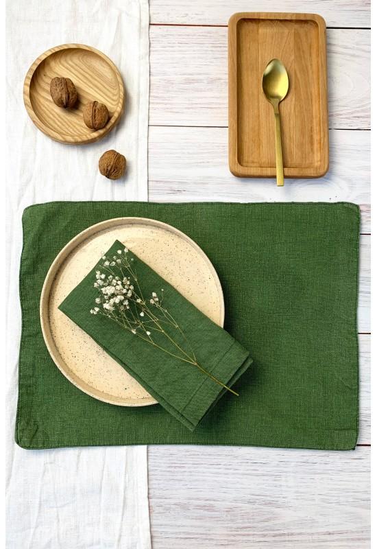 Moss green linen placemats wedding cloth mat table 