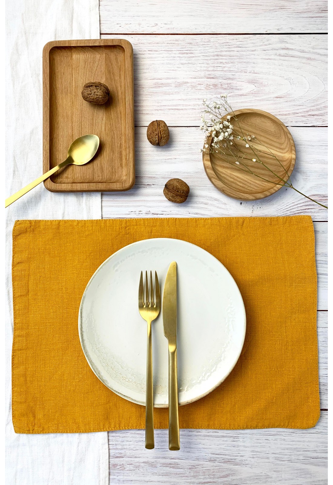 TwoLayered Mustard Yellow Linen Cloth Table Placemats Table Setting