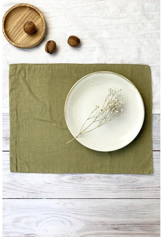 Linen table placemats in Olive