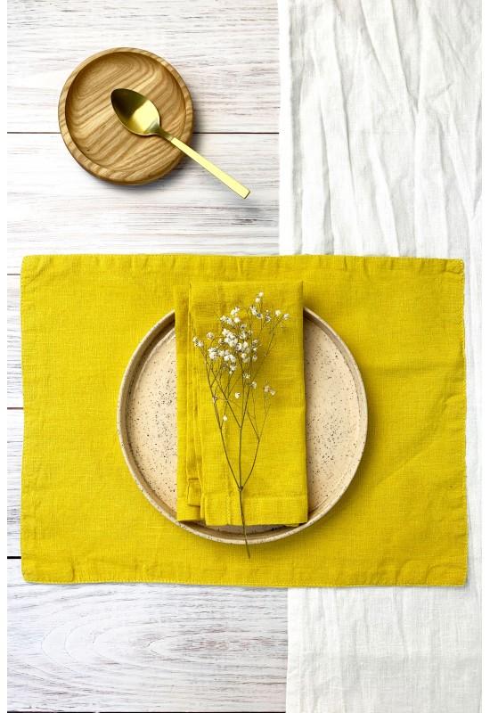 Linen yellow placemat sunflower wedding dinner set