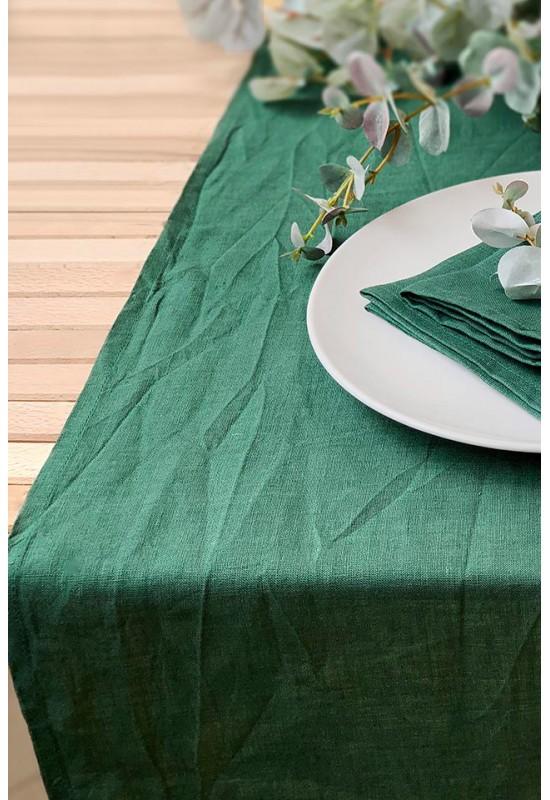 Linen table runner in Dark green