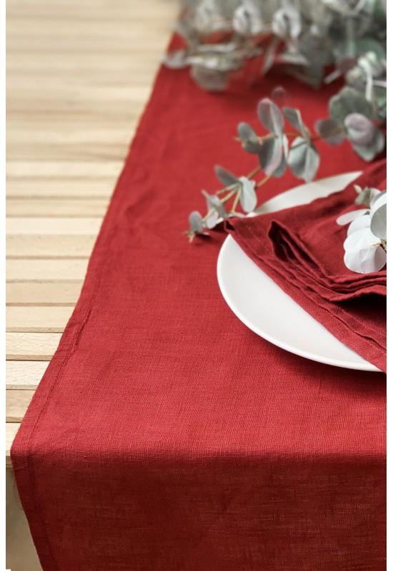 Linen table runner in Red wine