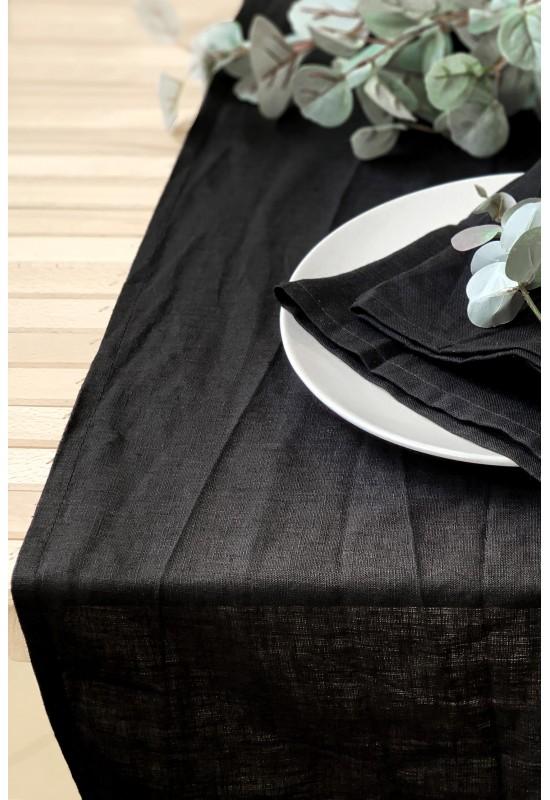 Linen table runner in Black