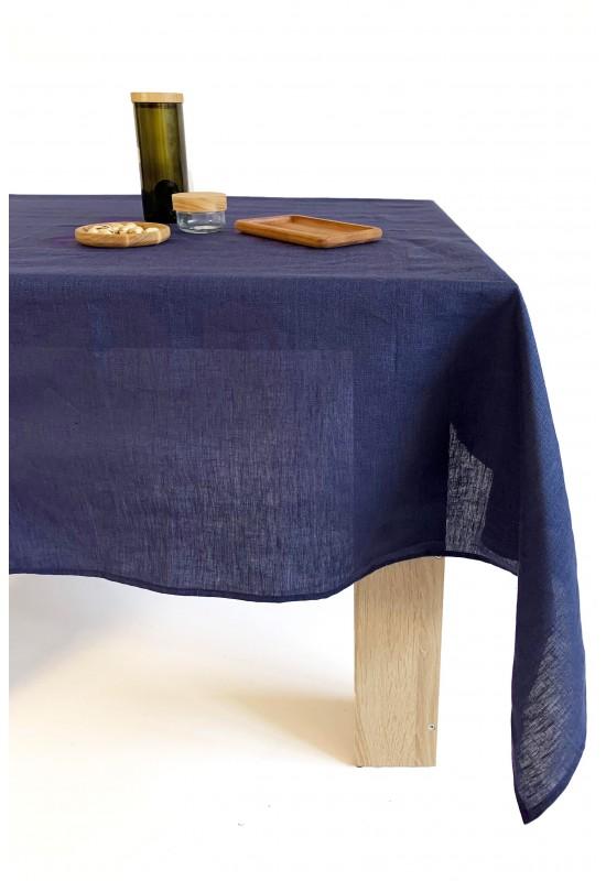 Dark Midnight Blue Linen Tablecloth