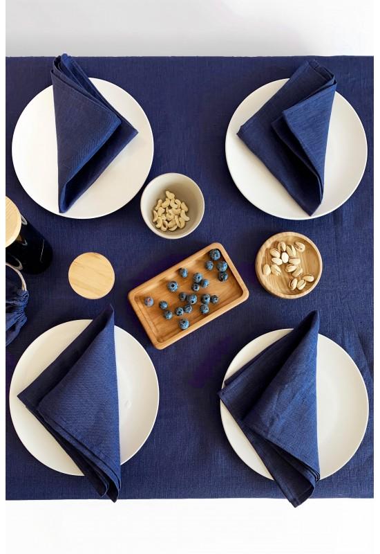 Dark Midnight Blue Linen Tablecloth