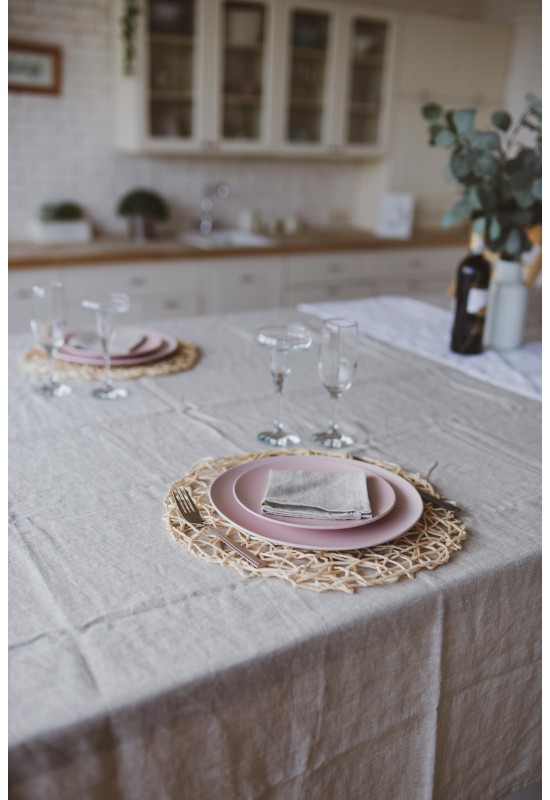 Natural Gray-Beige Linen Tablecloth