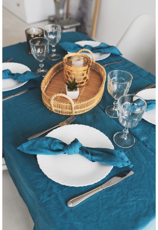 Teal linen tablecloth Rectangle Square Round large 