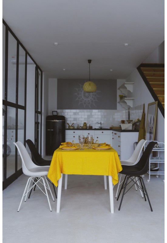 Yellow linen tablecloth