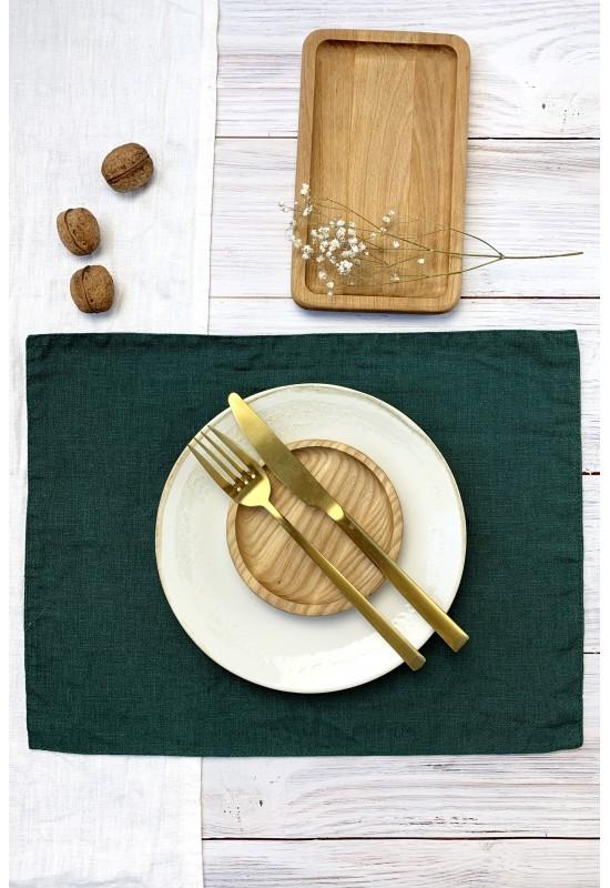 Linen table placemats in Dark green