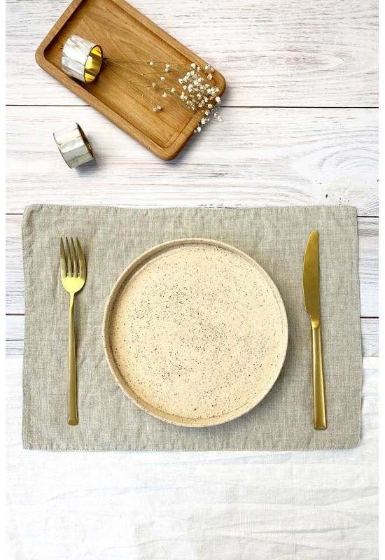 Gray Beige Linen Table Cloth Placemats