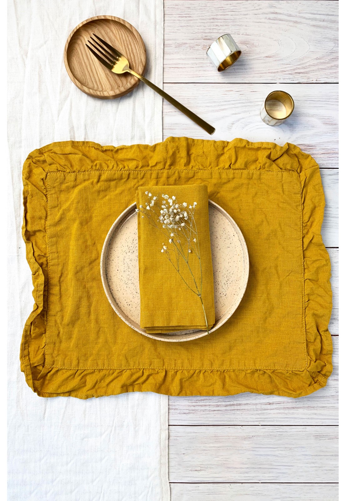 Ruffled Linen Cloth Table Placemats Various Sizes and Colors