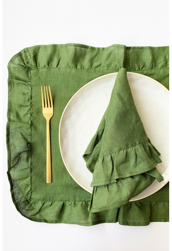Ruffled Linen Cloth Table Placemats