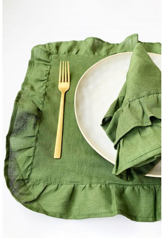 Ruffled Linen Cloth Table Placemats