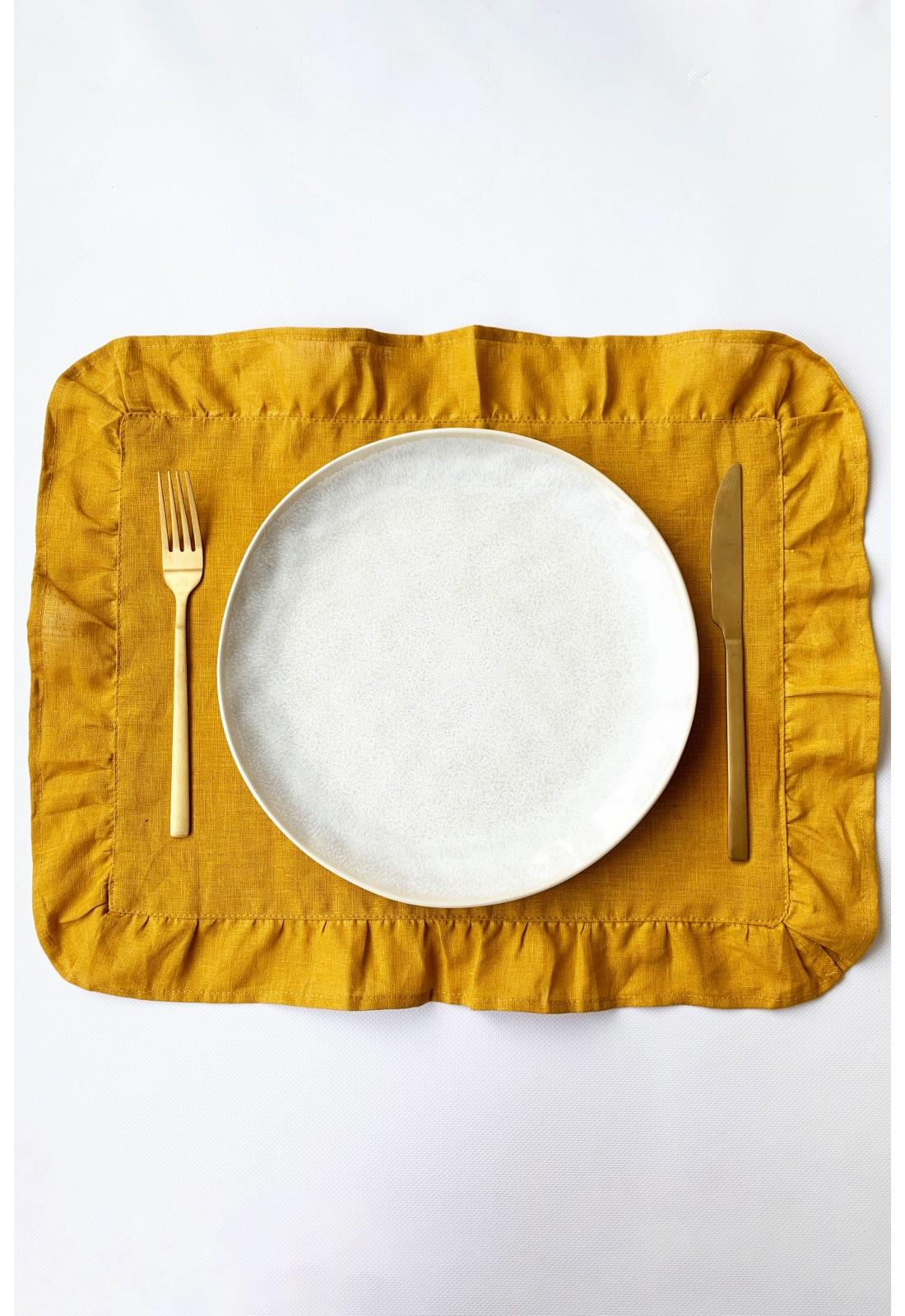Ruffled linen table placemats Dinner cloth place mat set