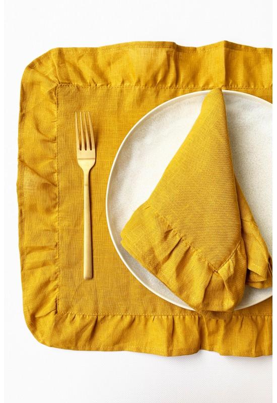 Ruffled linen table placemats Dinner cloth place mat set