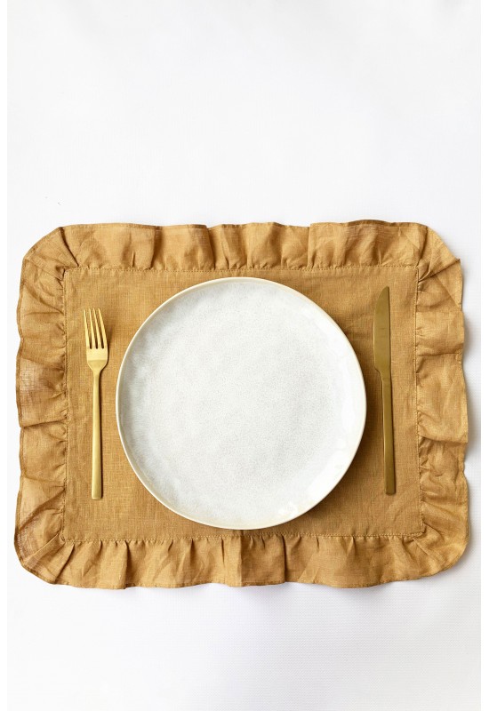 Ruffled Linen Cloth Table Placemats