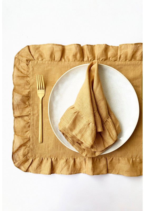 Ruffled Linen Cloth Table Placemats