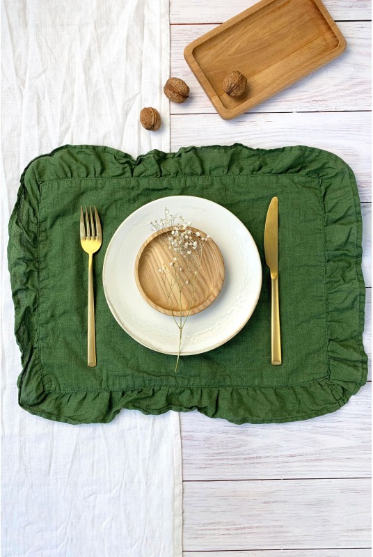 Ruffled linen table placemats SET OF 2
