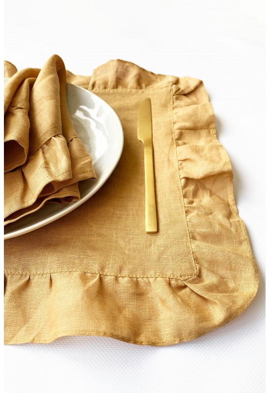 Ruffled Linen Cloth Table Placemats