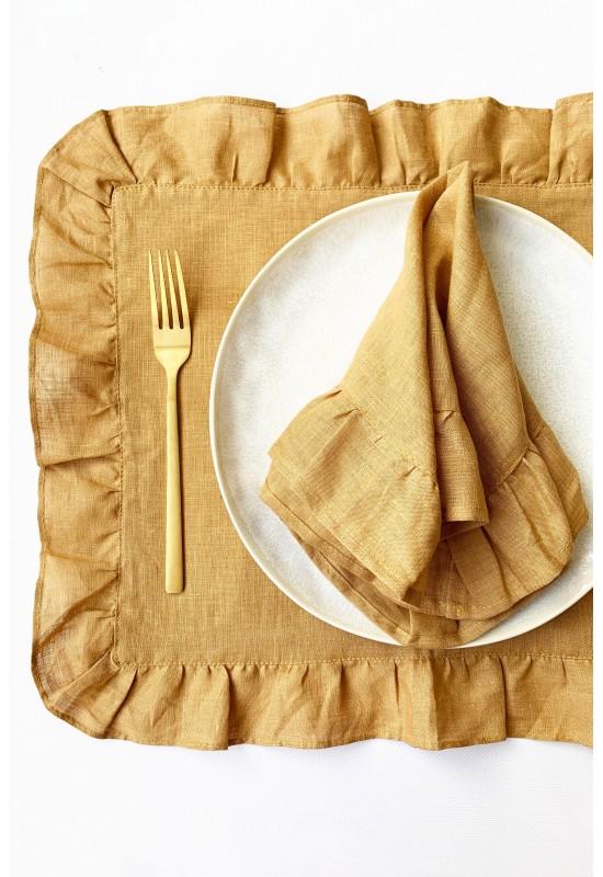 Ruffled linen table placemats 