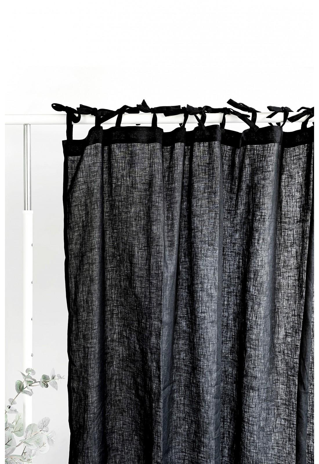 Natural custom length 100% linen Linen tie top curtains 55inch width 