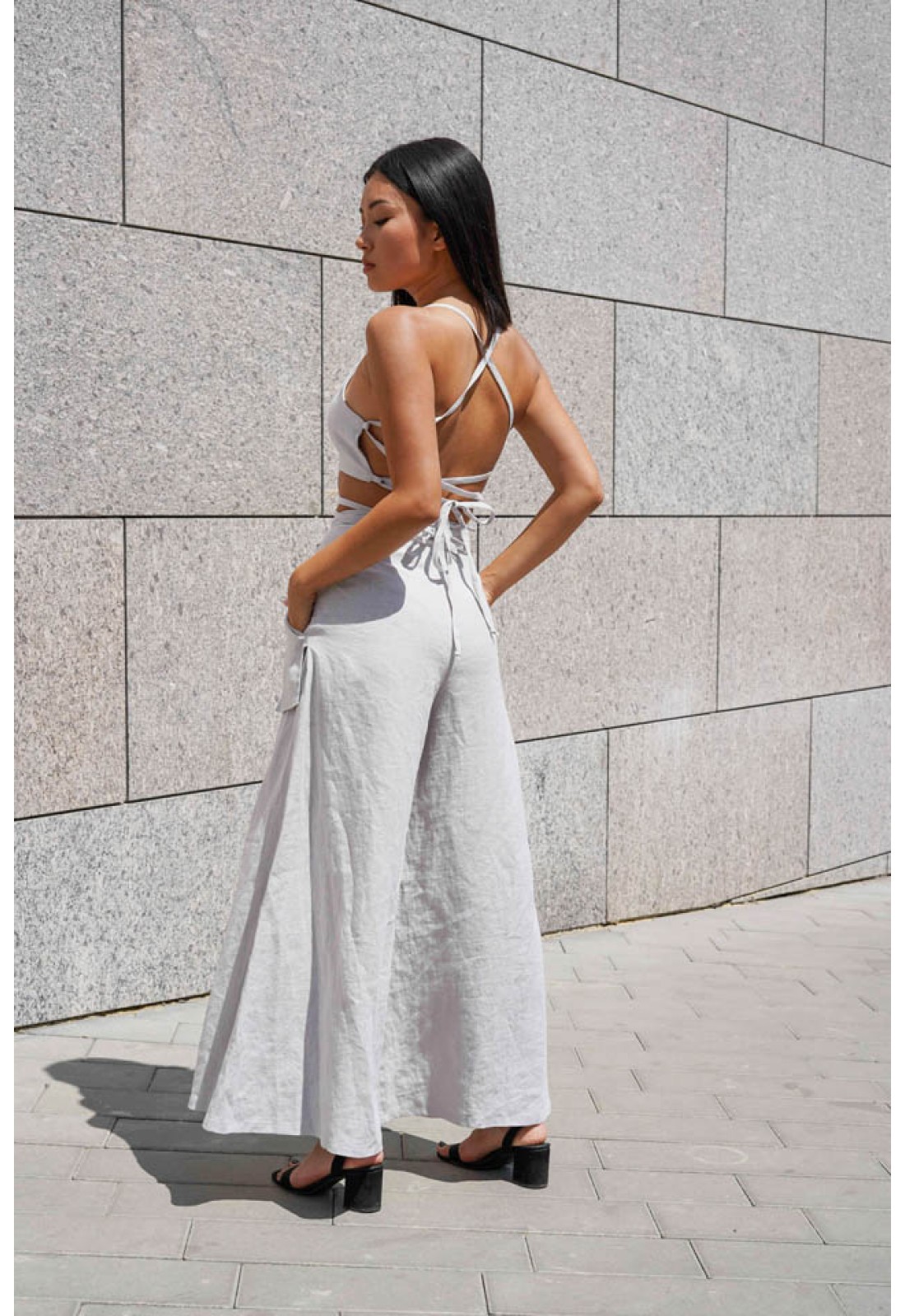Linen wide leg pants Women Loose palazzo High Waist Zipper Oversized