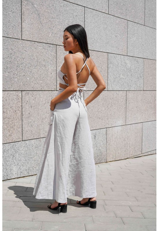 Linen wide leg pants Women Loose palazzo High Waist Zipper Oversized