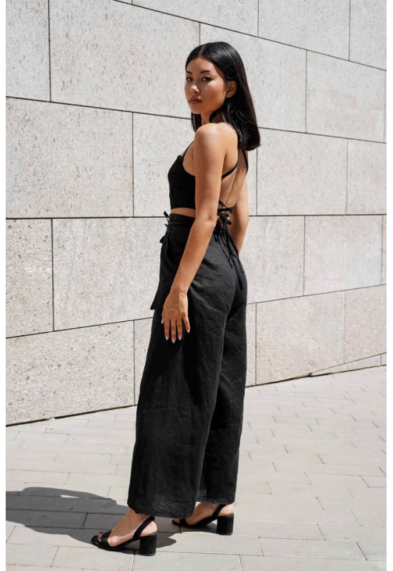 Linen wide leg pants Palazzo pants with pockets women loose trousers High Waist Relaxed fit Linen clothing