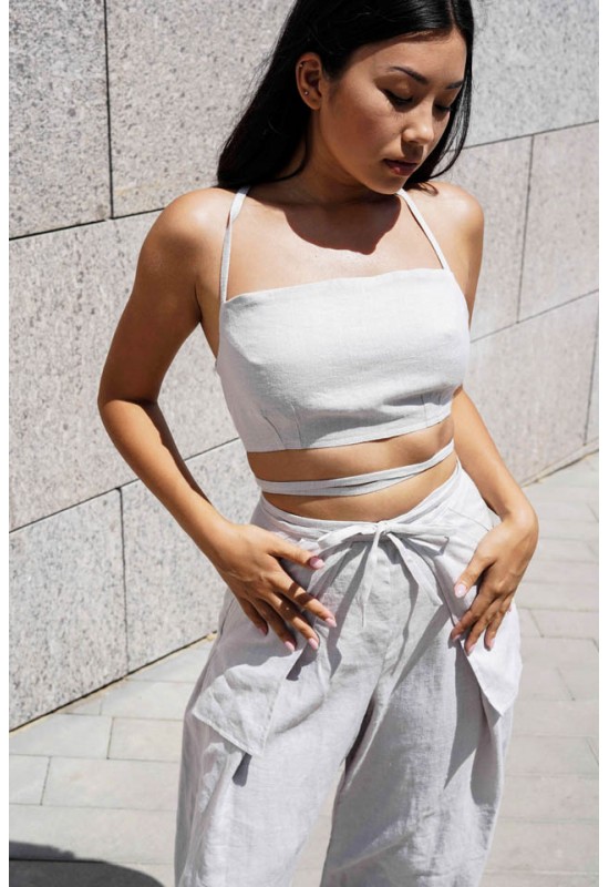 Linen tie back crop top Linen tank top Open back