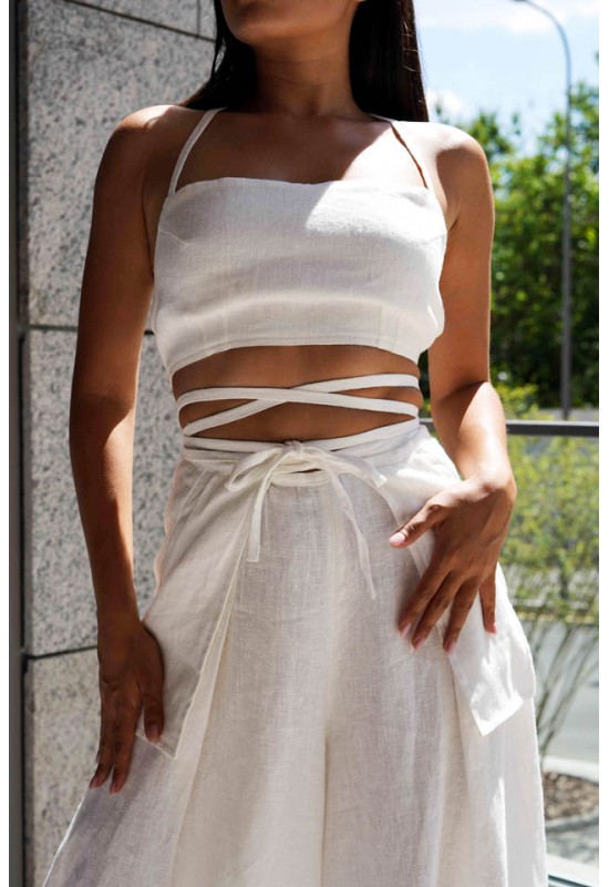 Linen tie back crop top Linen tank top Open back