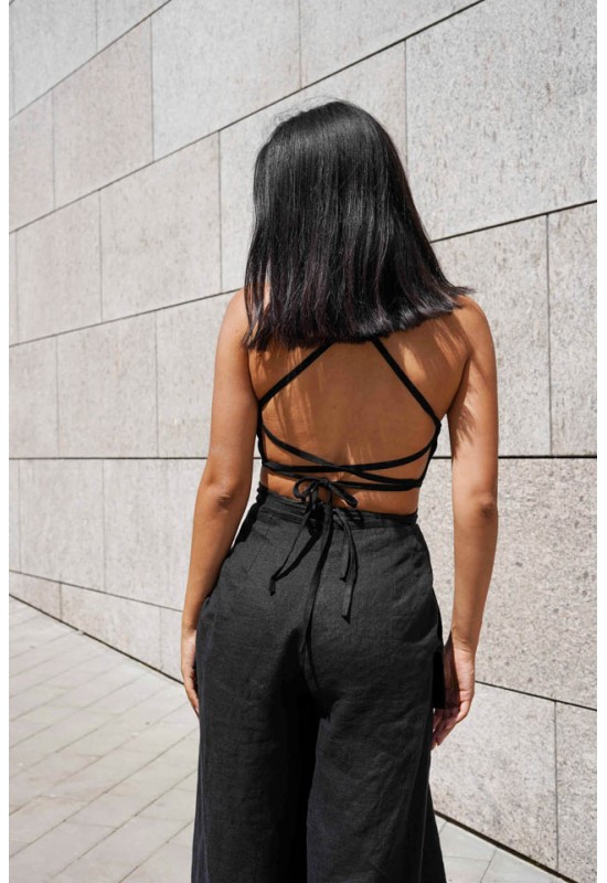 Linen tie back crop top Linen tank top Open back