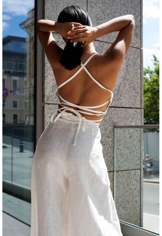 Linen tie back crop top Linen tank top Open back