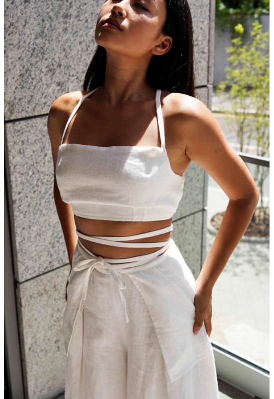 Linen Tie Back Crop Top Women