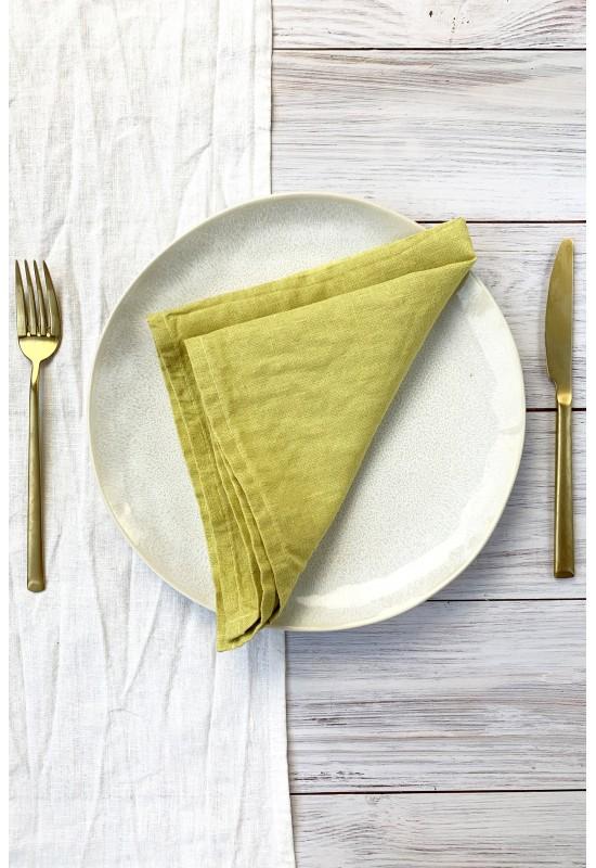 Linen cloth napkins in Chartreuse yellow 