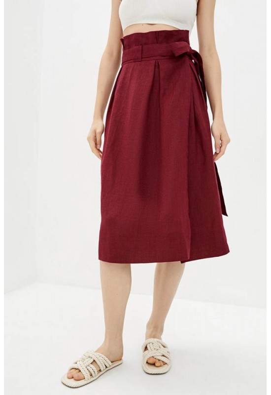 Linen wrap skirt Women midi A-line skirt belt 