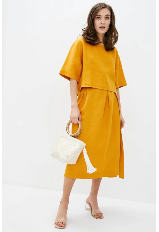 Linen wrap skirt Women midi A-line skirt belt 