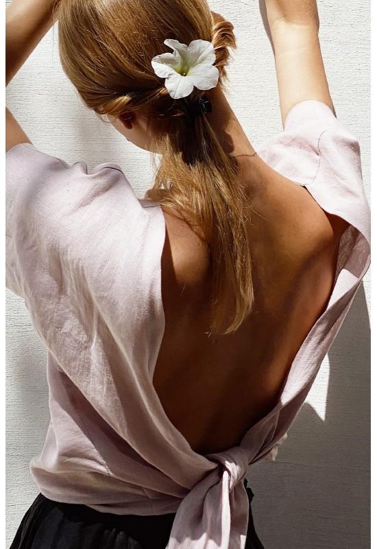 Linen wrap top Reversible crop top for women Tie front or back blouse