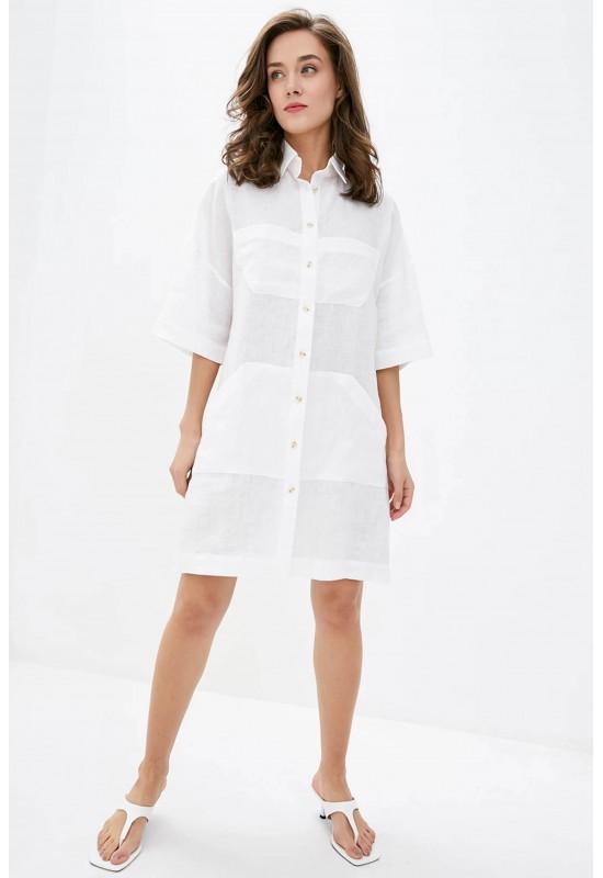Linen shirt dress with pockets for women