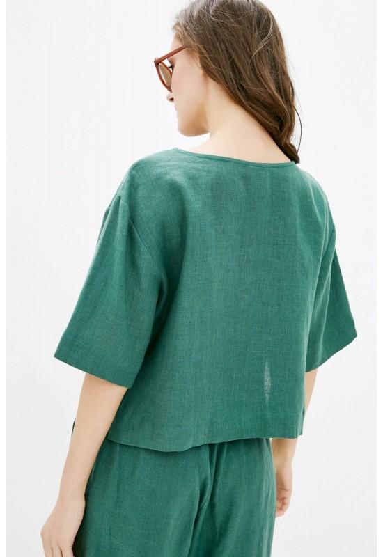 Linen top for women Loose crop top with sleeves