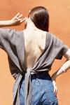 Linen wrap top Reversible crop blouse 