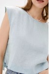 Linen crop top for women Boat neck Loose blouse