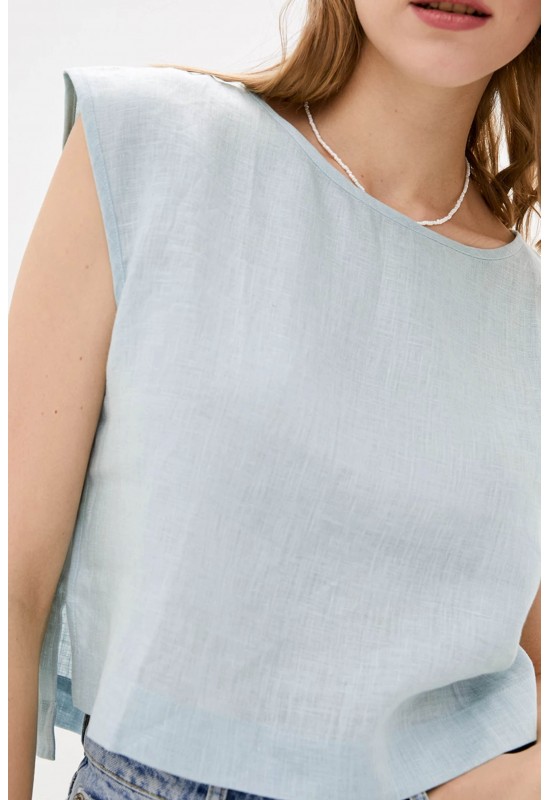 Linen crop top for women Boat neck Loose blouse